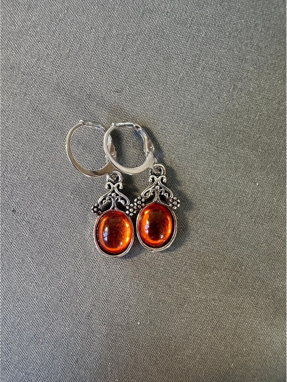 Orange Warm Ember Stone Oval Drop Vintage Style Earrings